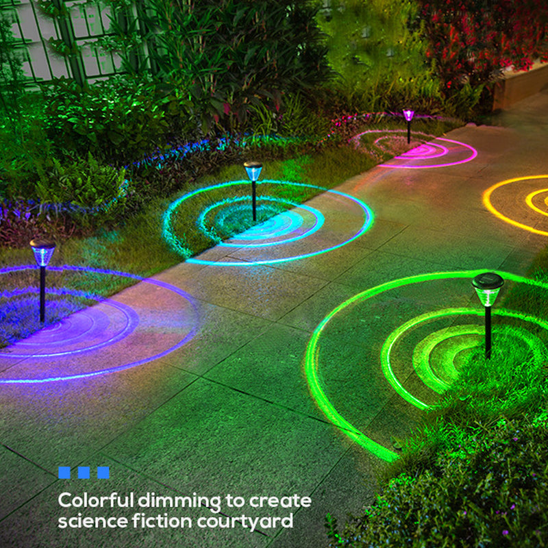 2 luces solares para exteriores, 2 modos LED cálido blanco y RGB, luces solares para senderos, luz de jardín solar para senderos de patio, decoración de fiesta de bodas