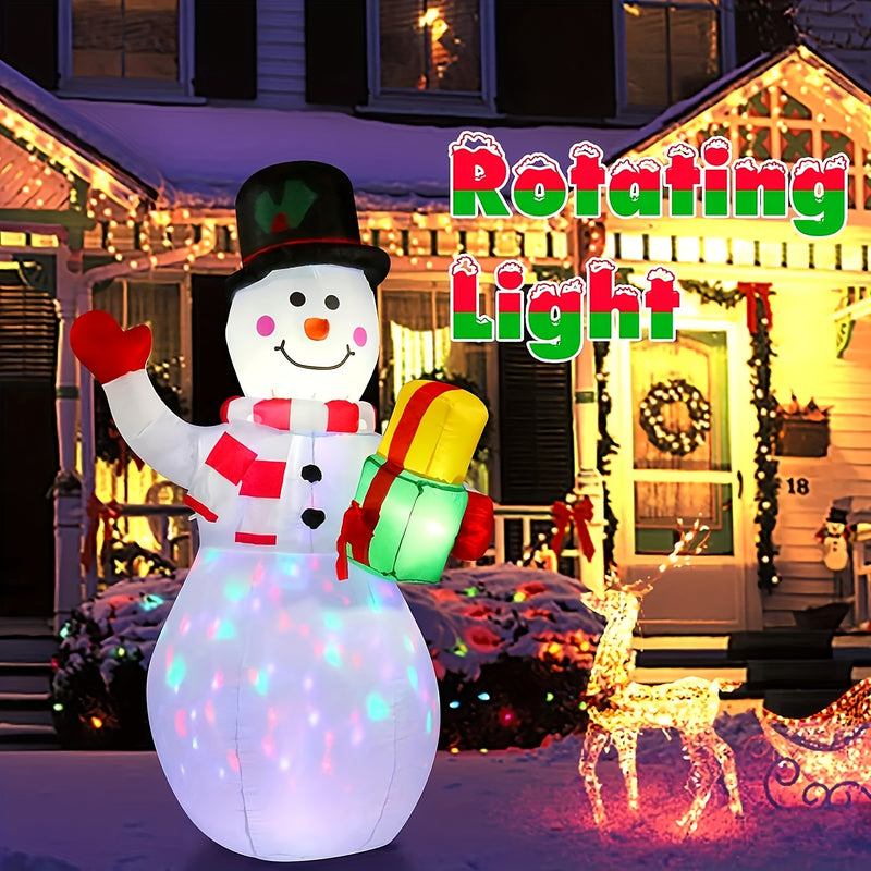 1pc Muñeco de Nieve Inflable de Navidad - 152.4cm de Alto, Decoración Exterior para Jardín con Luces LED Giratorias, Material Plástico, Alimentado por Electricidad (110V/220V), Enchufe de EE.UU., No Requiere Batería, Incluye Fuente de Luz, para Iluminaci