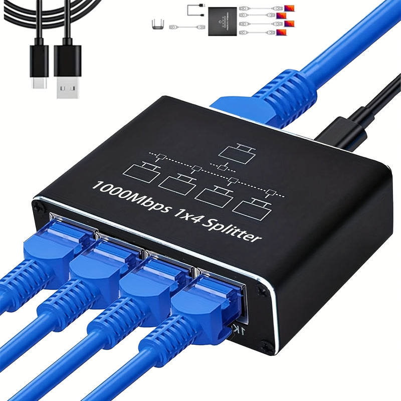Conmutador Ethernet Gigabit LEINSIS / Adaptador de Red - Router de 4 Puertos con Alimentación USB, Puertos RJ45, Auto-Negociación y MDI/MDIX, Compatible con Cables Cat5/5e/6/7/8, para Oficina en Casa, Gaming, Streaming - Diseño Compacto, Hub de Red Domés