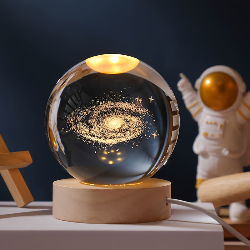 Luz Nocturna de Bola de Cristal Grabada con Láser 3D Inspirada en la Galaxia - Alimentada por USB, Perfecta para Decoración de Hogar y Oficina, Regalo Ideal para San Valentín, Navidad, Cumpleaños, para SATURNO, Escritorio, Ocasiones Especiales