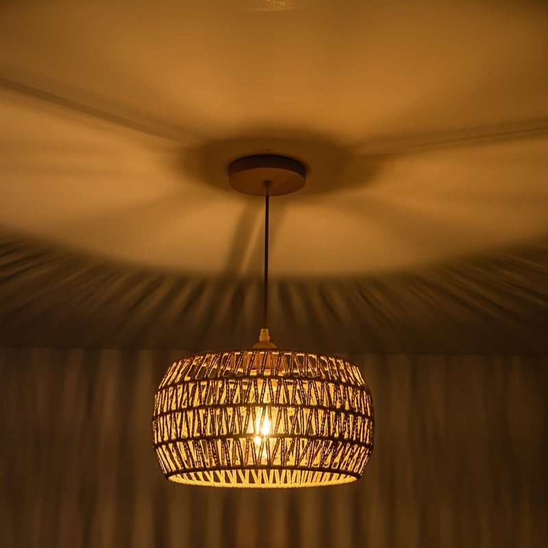 1pieza Lámpara de araña bohemia de ratán, estilo de país, con sombra de lámpara tejida de madera, dispositivo de suspensión ajustable base E26, sin bola, para iluminación de isla de cocina, pasillo, dormitorio, comedor, iluminación de comedor | Estilo rú