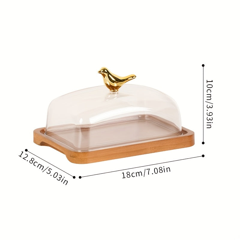 1 pieza, Caja de Queso de Madera con Tapa de Vidrio, Contenedor de Almacenamiento para Mantequilla y Queso, Plato de Postre, Soporte para Exhibición de Pasteles, Suministros de Cocina
