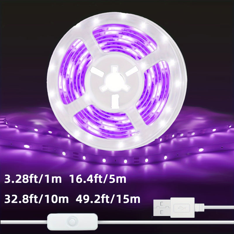 Tira de luces LED de 10.0 metros con alimentación USB, interruptor de llave, control por botón, luz púrpura y azul de 5V para protección ocular, decoración flexible para fiestas, Navidad, Halloween, cumpleaños, vitrinas e iluminación de carteles fluoresc