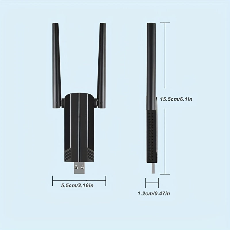 Adaptador de Red sin varillas WiFi6 1x USB 3.0 1800Mbps, Adaptador USB WiFi 802.11ax con Interfaz Super USB 3.0, Antena Externa de Alta Ganancia, Doble Banda 5.8G/2.4G, Receptor/Transmisor, Compatible Solo con Windows 10/11
