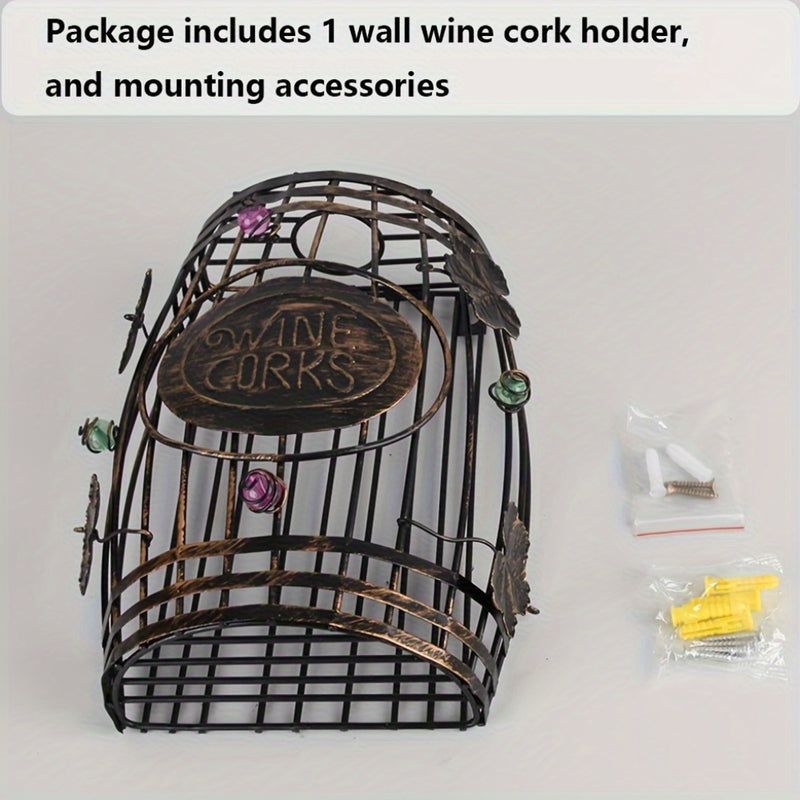 1 pieza, soporte de corcho de vino de metal vintage con tapa, soporte de exhibición rústico para cocina y sala de estar, cesta de almacenamiento decorativa para corchos de vino rojo, ideal para bar en casa o bodega, soporte de botella de vino.