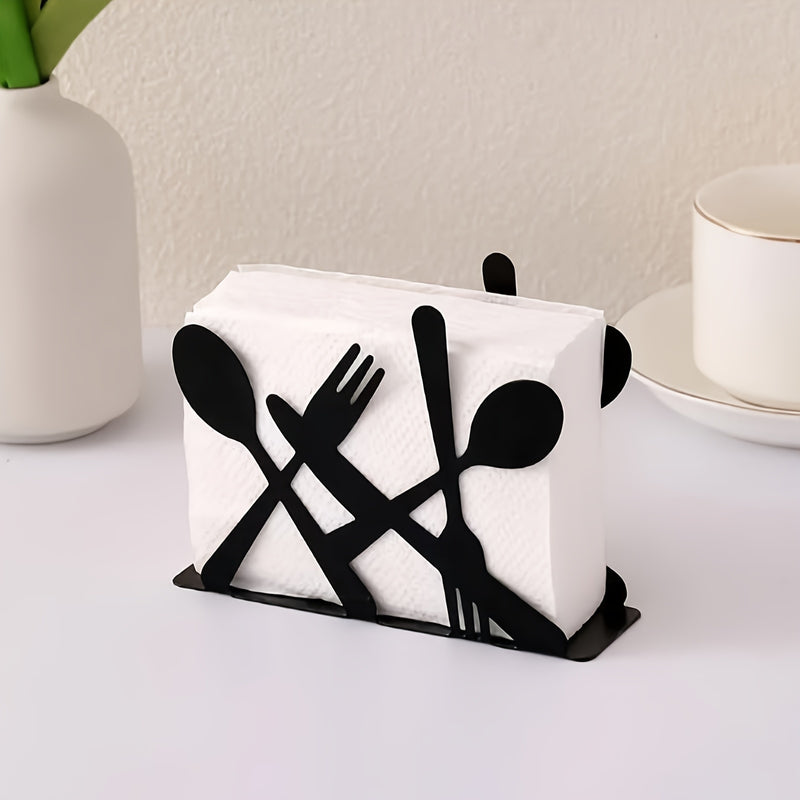 Porta servilletas de hierro fundido, diseño de cubiertos para decoración de mesa en casa, cocina, cafetería o restaurante, organizador de servilletas de papel en metal negro, 1 unidad