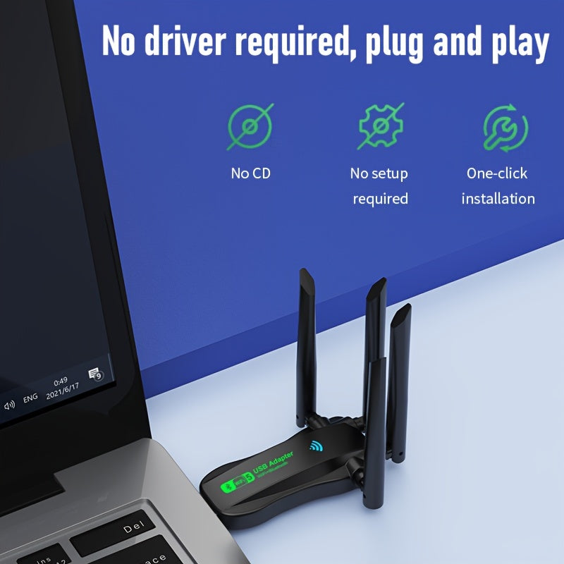 Adaptador sin varillas USB VSZAPOWER de Doble Banda 1300Mbps - Wireless 5.3 & Wi-Fi 6.8, Internet de Alta Velocidad Simultánea, Sin Necesidad de Controladores Plug & Play, Funcionamiento sin Interferencias para PC Portátil y Escritorio, Adaptador Wifi pa