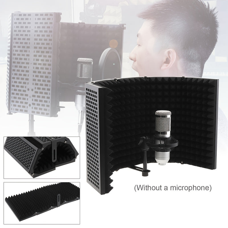 Filtro antipop de espuma de alta densidad para micrófono de metal de 5 paneles ePathChina, plegable, compatible con roscas de 3/8" y 5/8", negro, para estudio de grabación y transmisión en vivo