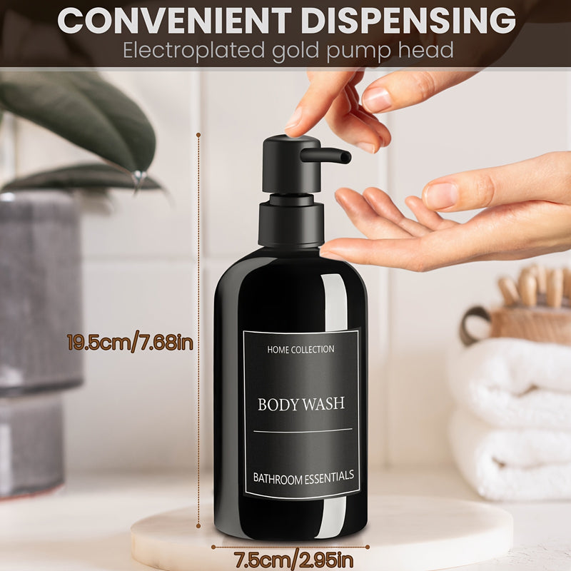 Juego de 3 Dispensadores de Champú y Acondicionador GAONLY - Botellas Modernas de PET de 16.9oz para Jabón de Ducha con Bomba y Etiquetas - Dispensadores de Gel de Baño Fáciles de Recargar para una Decoración Instantánea del Baño - Regalo de Navidad