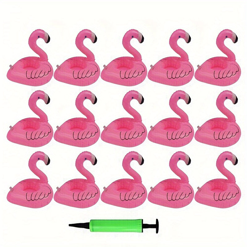 15pcs Portavasos Inflables de Flamenco Rosa - Posavasos Flotantes de PVC para Fiestas en la Piscina y Celebraciones de Verano, Decoración de Fiesta Linda y Duradera