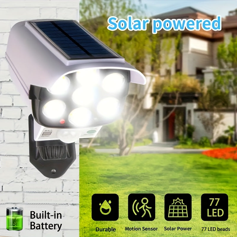 1 pieza de luz de calle solar KEWEN con sensor de movimiento, luz LED para patio con cámara simulada, alimentada por energía solar, voltaje de funcionamiento ≤36V, para entrada, pasillo, jardín, luz de pared de inducción de cuerpo humano, luz inteligente