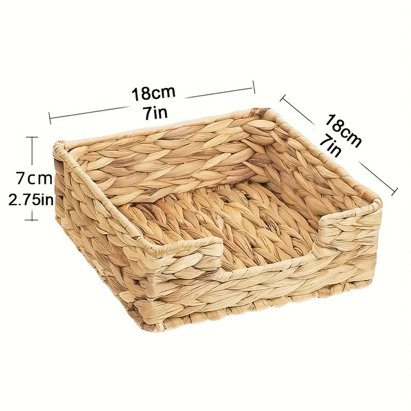 Cesta de Papel Toalla de Paja, Cesta de Papel Toalla de Paja Tejida con Hierba de Jacinto de Agua, Organizador de Servilletas para Mesa, decoración del hogar, accesorios de baño