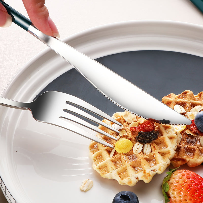 Juego de Cubiertos de Acero Inoxidable de 4 Piezas con Mango Redondo Brillante y Engrosado para Cuchillo de Cena, Palillos, Cucharas y Tenedores, Caja de Cubiertos Portátil para Estudiantes, Reuniones al Aire Libre y Picnics