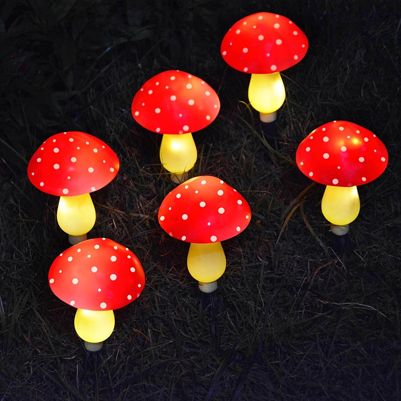 Conjunto de 6 luces solares de hongo para decoración de jardín, luces solares de hongo rojo IP65 impermeables para pasillos de patio y decoración de tumbas.
