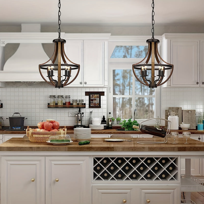 Lámpara colgante rústica de granja, Altura ajustable, Kit de 5 luces, Base E14, Lámpara de estilo campestre moderno para cocina, comedor, sala de estar