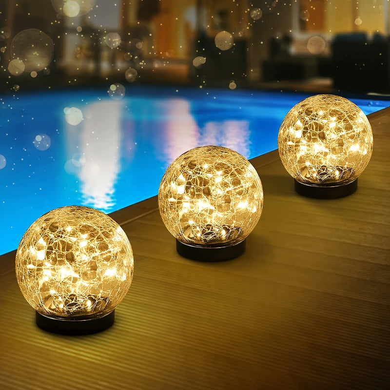 2 Piezas de Luces Solares Globos Impermeables para Exteriores - Bolas de Vidrio Agrietado, Decoraciones para Patio y Jardín Exterior