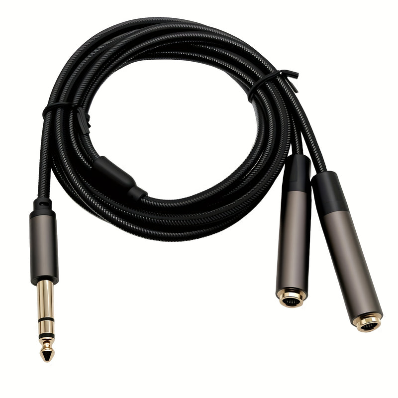 Divisor Estéreo TRS de 6.35 mm, Cable Divisor para Micrófono y Auriculares 1 a 2, Conector Macho TRS de 1/4 Pulgada a Hembra Doble, Extensión con Enchufe Chapado en Oro para Mezclador de Guitarra y Altavoz