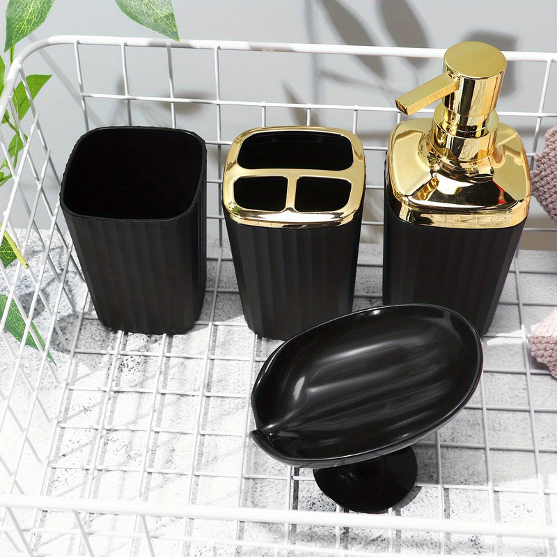 4 Piezas, Soporte Para Cepillo De Dientes, Vaso Para Enjuague Bucal Y Jabonera, Ideal Para Organizar Los Artículos Esenciales De Su Baño Accesorios De Baño, Kit De Baño Con Estilo Y Funcional Con Dispensador De Loción