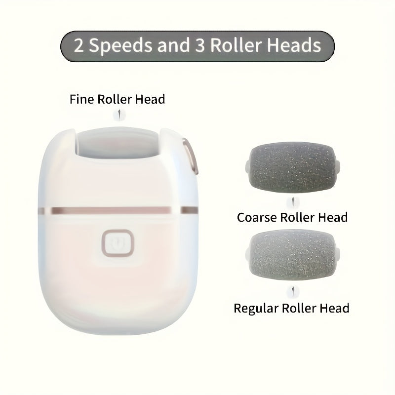 Exfoliador de pies portátil recargable por USB: 2 cabezas de repuesto para pulido de capas gruesas, cuidado fácil para pies secos y agrietados