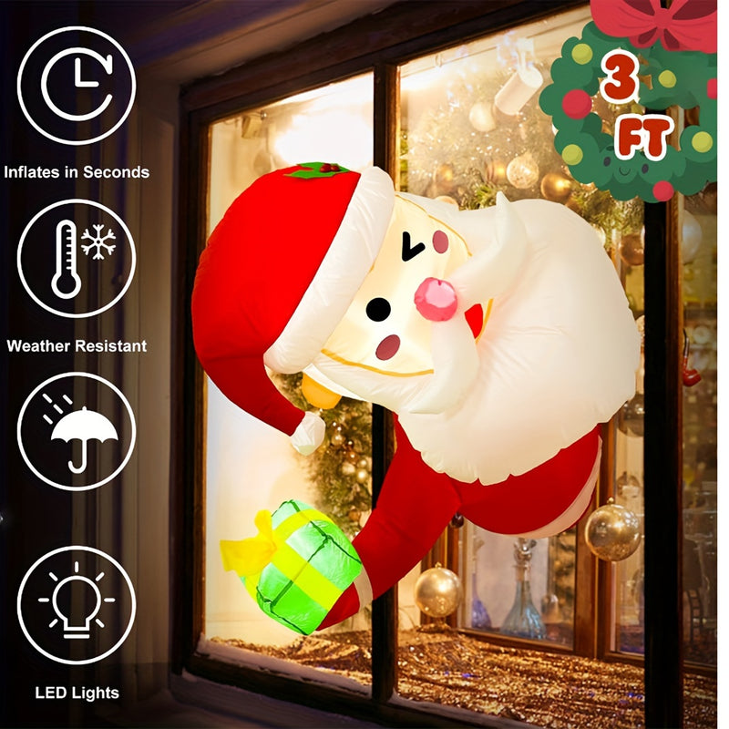 Decoración Inflable de Santa Claus Juguetón para Ventana - Adorno Navideño para Jardín Exterior, Enchufe de 110V, Nylon, Decoraciones Navideñas Inflables