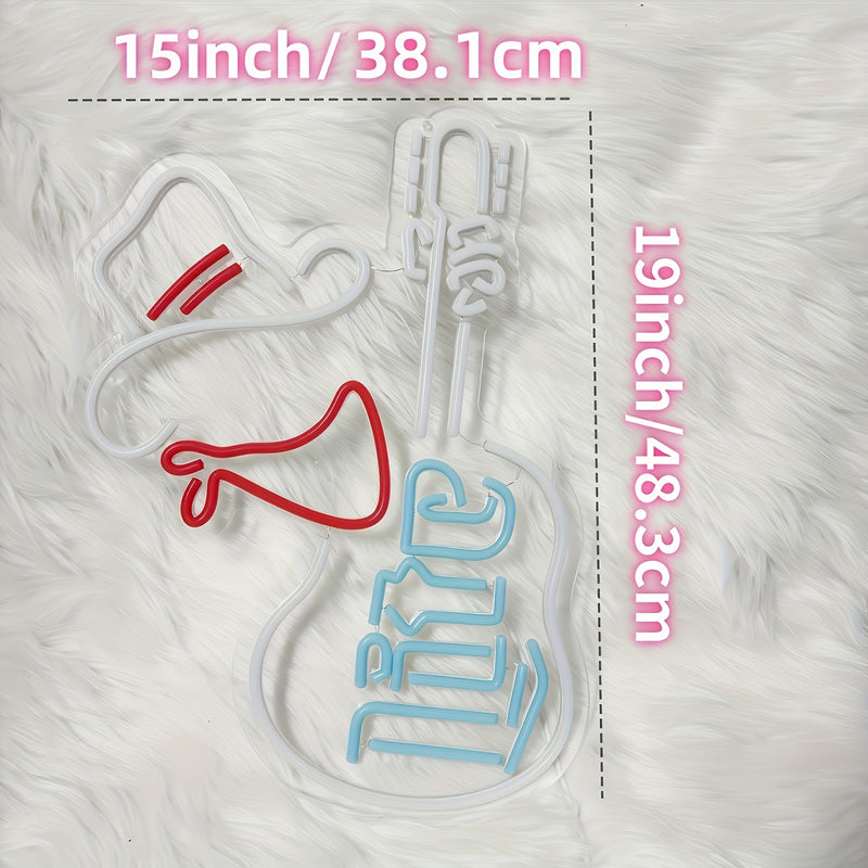 LIUYANG Letrero de neón de guitarra regulable, arte de pared LED alimentado por USB, controlado por botón, para decoración de bar, cueva de hombre, pub, restaurante, no requiere batería