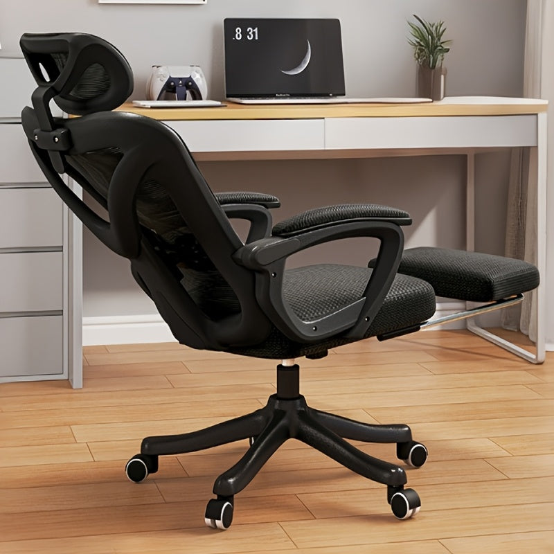 Silla de juego ergonómica - Malla negra, soporte lumbar ajustable, base giratoria de 360 grados, cómoda para largas horas, ideal para uso en casa y en la oficina, silla de oficina | Silla de oficina moderna | Asiento ergonómico