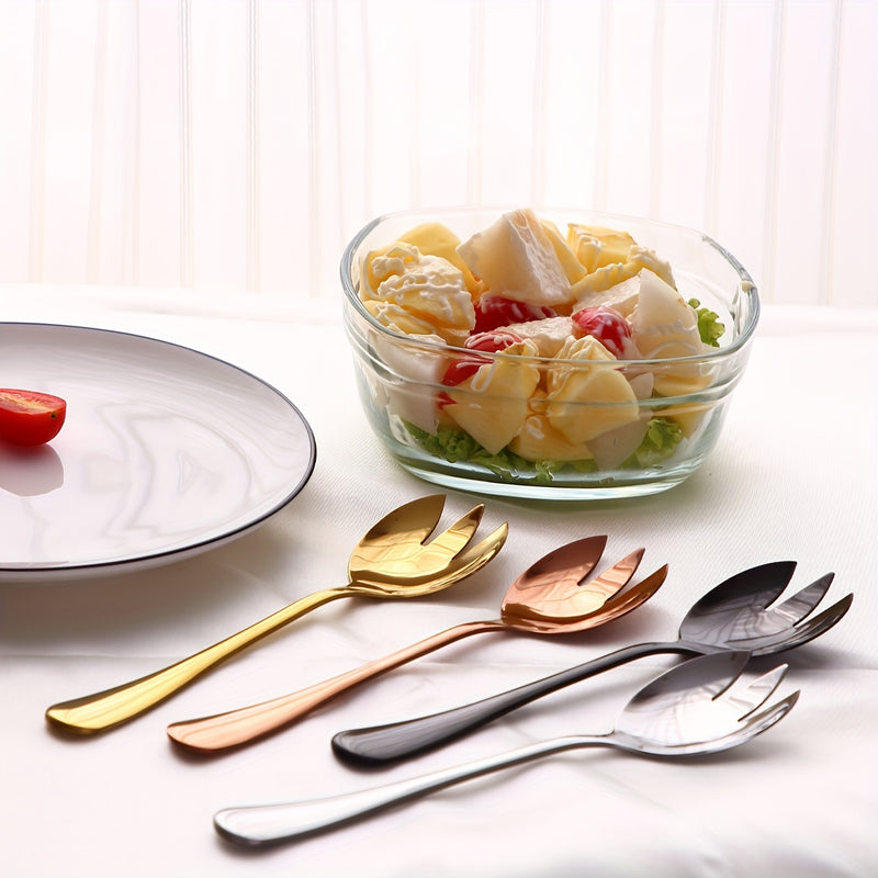Juego de 2 piezas de Cuchara y Tenedor Integrados de Acero Inoxidable, Cuchara y Tenedor para Ensalada Chapados en Oro, Tenedor para Pasta
