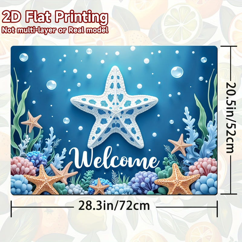 1pc Protector de Encimera con Temática Oceánica - Bienvenido Azul y Criaturas Marinas, Antideslizante para Cocina, Resistente a Rayones - Fácil de Limpiar y Cambiar - Para Estufas de Gas y Eléctricas, Superficies Planas - Decoración Costera Moderna, Mate