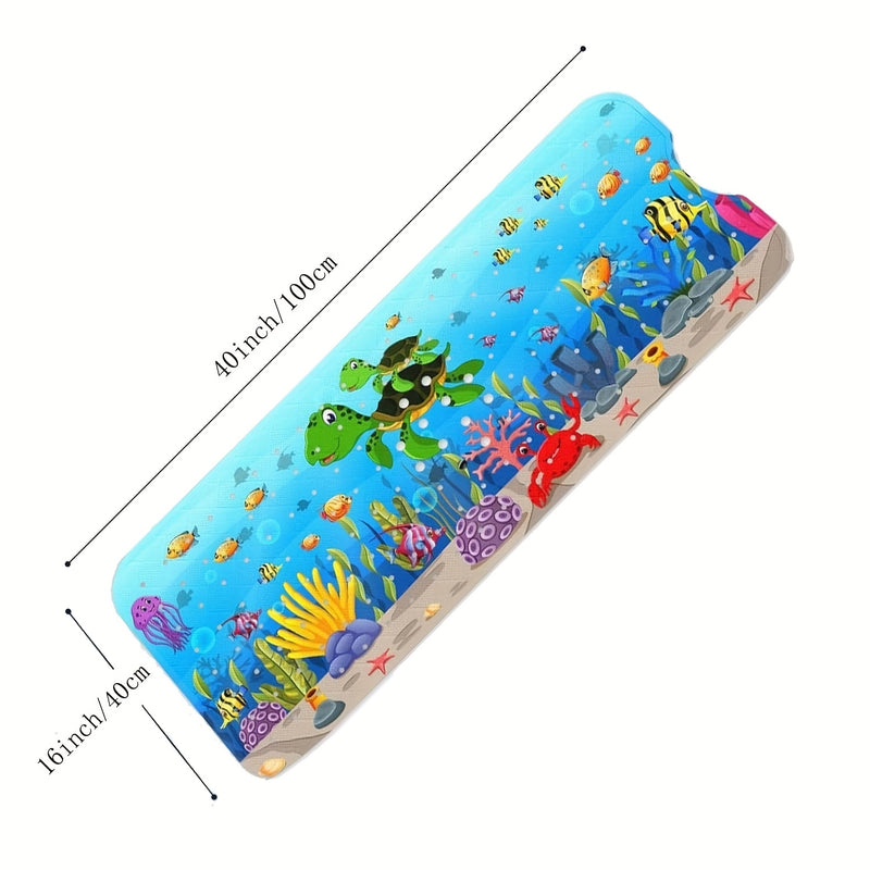 Alfombra de Baño para Tubería, 101.6 x 40.64 cm Extra Larga Antideslizante con Patrón de Tortuga Marina, Alfombrilla para Ducha y Bañera con Ventosas y Agujeros de Drenaje, Lavable a Máquina
