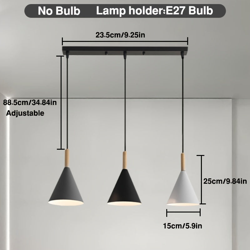 Lámpara de techo moderna de tres cabezas para isla de comedor o sala de estar - Negro, blanco o gris, sin bombillas incluidas, instalación fácil con control de interruptor, lámpara de techo moderna, iluminación contemporánea, construcción de hierro conte