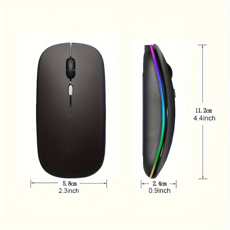Ratón inalámbrico dual modo portátil con LED, ratón inalámbrico 2.4G/5.0 para computadora, oficina y entretenimiento, batería recargable integrada, larga duración, botones silenciosos, ambidiestro, bajo retardo, compatible con computadoras, laptops y tab