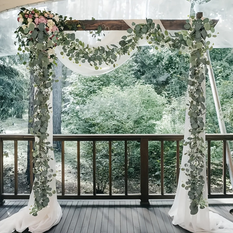 12 Piezas de Guirnaldas Artificiales de Eucalipto y Sauce con Flores Blancas - 6 Pies, Hojas Verdes Multifuncionales para Bodas, Decoración del Hogar y Eventos, Estilo Clásico, Temática Nupcial, Plantas/Florales Artificiales para Exteriores
