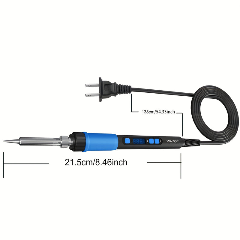 Kit de soldador, ILIBILIB 110V 90W LCD pantalla digital ajustable temperatura soldador 180 a 500°C, 6 en 1 termostato calentamiento rápido inteligente kit de soldador para soldadura DIY reparación, azul