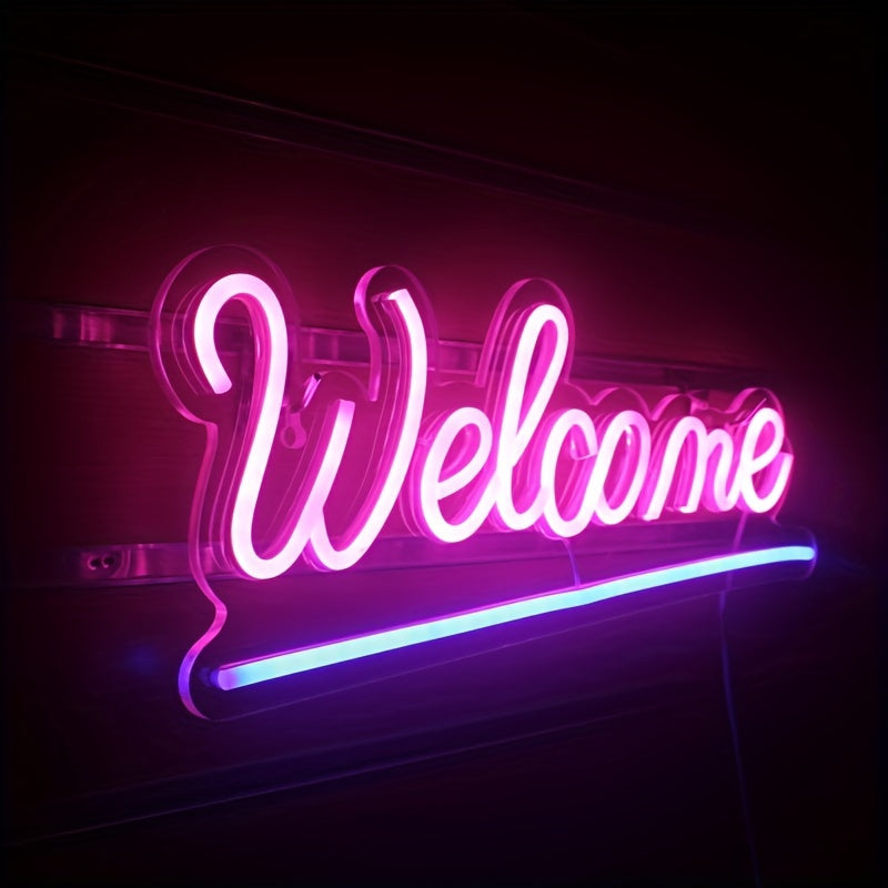 Señal de Bienvenida de Neón LED con Alimentación USB CTTNLS - Decoración de Pared Rosa Vibrante para Hogar, Negocio, Fiesta, Bar o Restaurante con Pegatinas Nano Doble Cara y Enchufe 5VUSB, Ambiente de Restaurante | Señal de Neón Moderna | Luz con Alimen