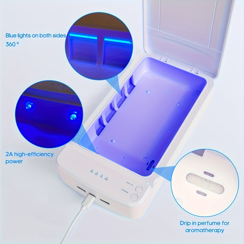 Estuche Organizador de Uñas con Luz Azul USB - Estación Portátil para Manicura en Casa, Diseño Fácil de Limpiar y Sin Batería Necesaria (), Caja Compacta de Plástico Duradero