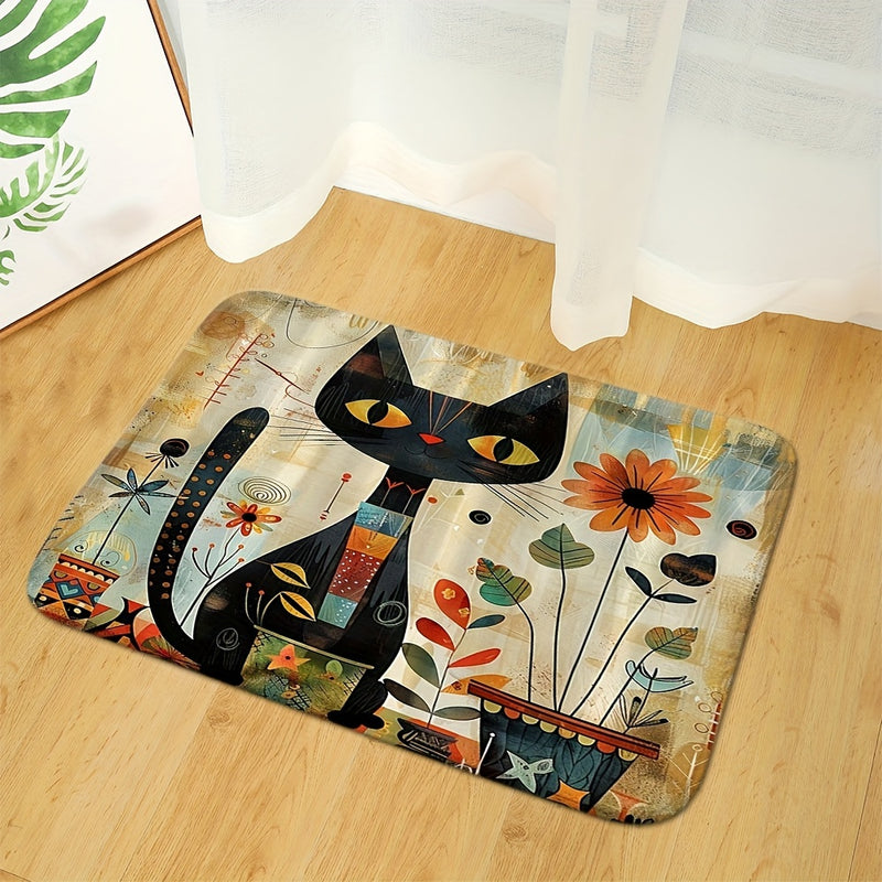 Conjunto de 1/3 piezas de Alfombrilla de Suelo de Gato Negro y Girasol, Cubierta de Inodoro, Alfombrilla Absorbente para Baño, Conjunto de Tres Piezas, Alfombrilla Antideslizante Decorativa
