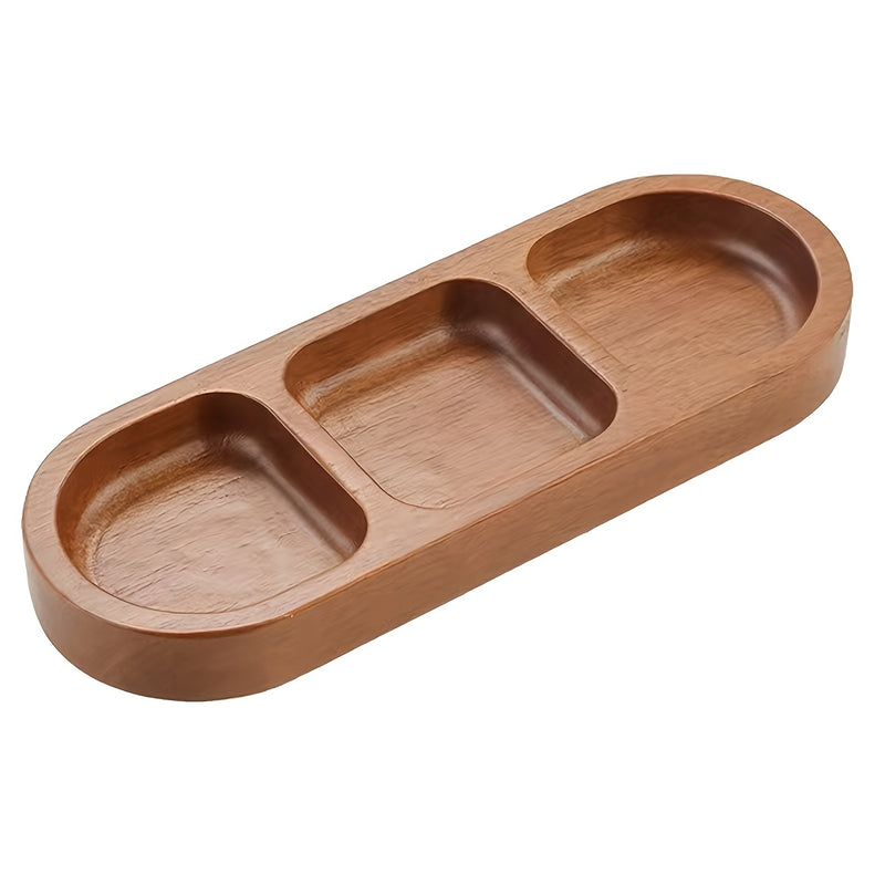1pc Bandeja de madera de 3 compartimentos con tapa - Ideal para especias, salsas y aperitivos - Perfecta para BBQ, pícnic y uso diario, Esenciales para pícnic|Elegante bandeja de madera|Materiales de madera duraderos, Bandejas para servir