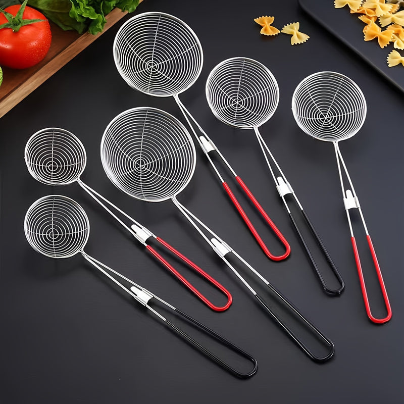 1pc Cuchara Colador de Acero Inoxidable, Cucharón de Cocina Multiusos para Olla Caliente, Tienda de Té con Leche, Escurridor de Dumplings, Uso Doméstico - Colador Metálico Duradero con Mango