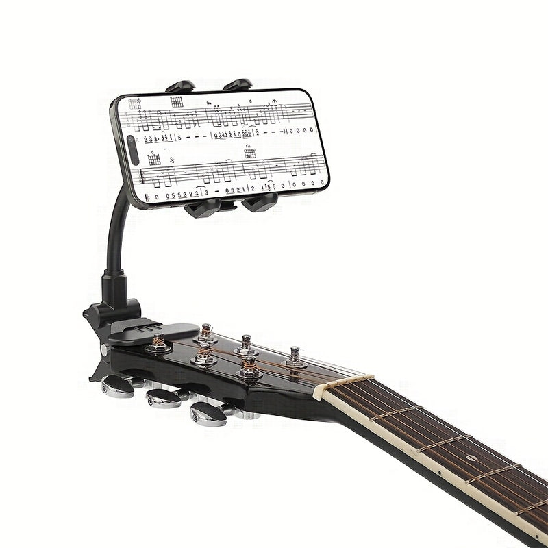 Soporte de teléfono para cabeza de guitarra LRBH - Montaje ajustable para transmisiones en vivo, enseñanza, grabación de video - Compatible con Android e iPhone - Ideal para guitarra eléctrica, bajo, ukulele, piano - Uso en escritorio y cocina