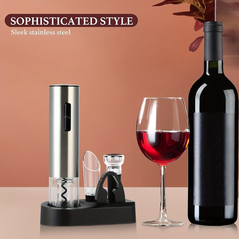 Abrebotellas Eléctrico 6 en 1 Recargable, Incluye Sacacorchos Automático, Cortador de Envases y Tapón al Vacío – Ideal para Regalo del Día del Padre (Plateado)