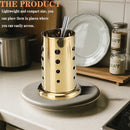 Caja organizadora de utensilios de cocina de acero inoxidable dorado, con soporte para palillos, cucharas y cubiertos, con agujeros de drenaje, ideal para herramientas, espátulas, cucharas y cubiertos, decoración de cocina
