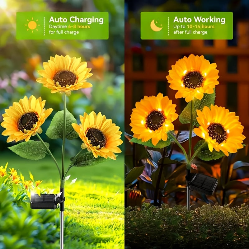 Luces Solares de Girasol, Pack de 3 Linternas LED para Jardín, Senderos, Patio y Decoración de Verano