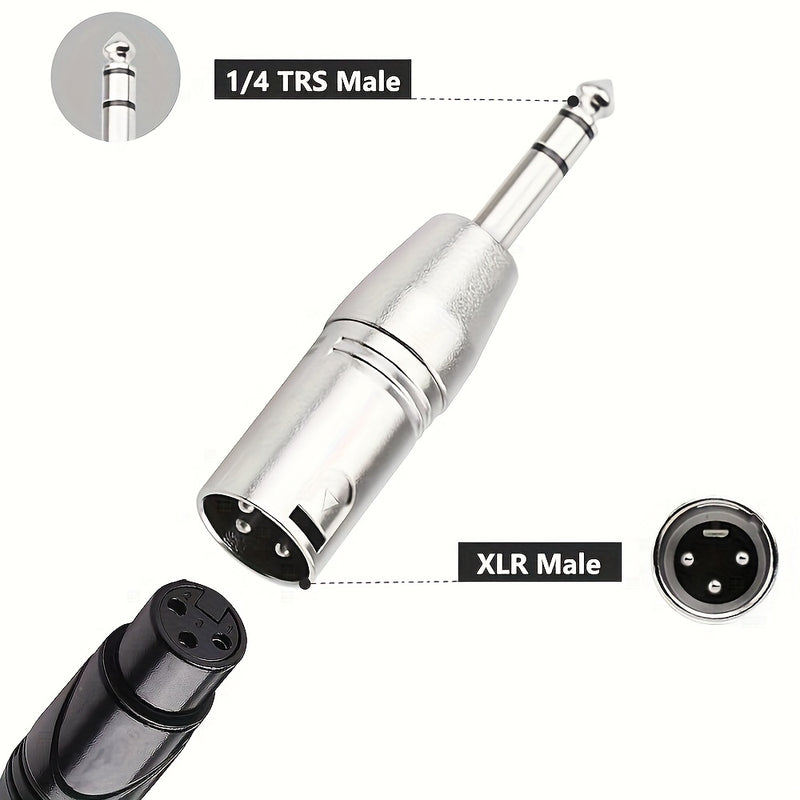 Adaptador TRS Estéreo a XLR de 1/4 Pulgada, Conector Masculino XLR a Cuarto de Pulgada (6.35 mm) para Audio Balanceado Compatible con Micrófonos y Mezcladores