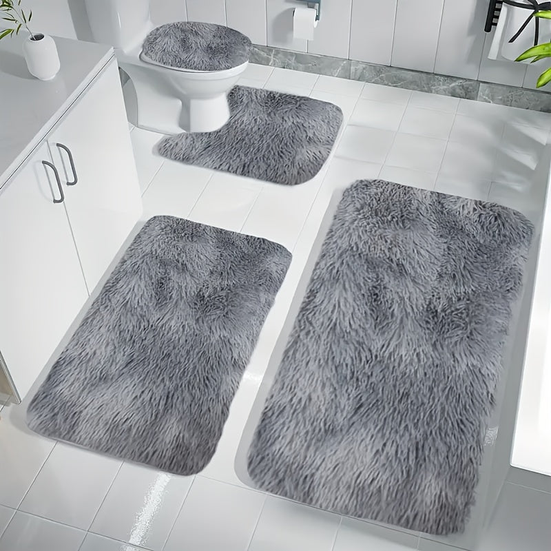 Juego de tapetes de baño suaves, absorbentes y antideslizantes, gruesos de poliéster, diseño geométrico, alfombras rectangulares lavables a máquina, 4 capas, para baño