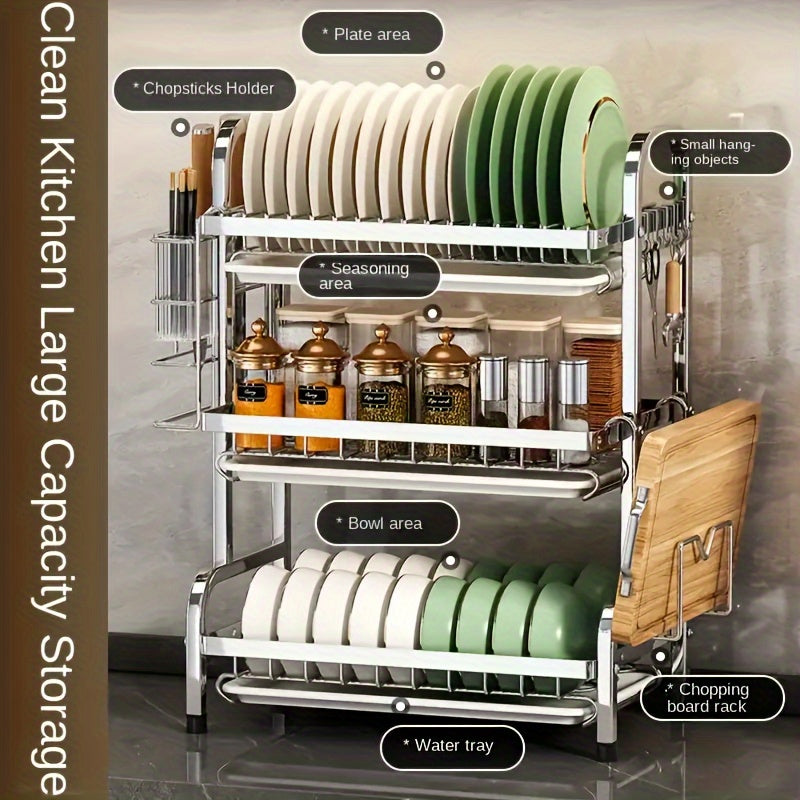 Organizador de Cocina Multifuncional Ever Blooming de 2/3 Niveles con Sistema de Drenaje - Estante de Acero al Carbono para Platos, Cubiertos y Utensilios, Diseño Compacto y Espacioso para Cocinas Pequeñas