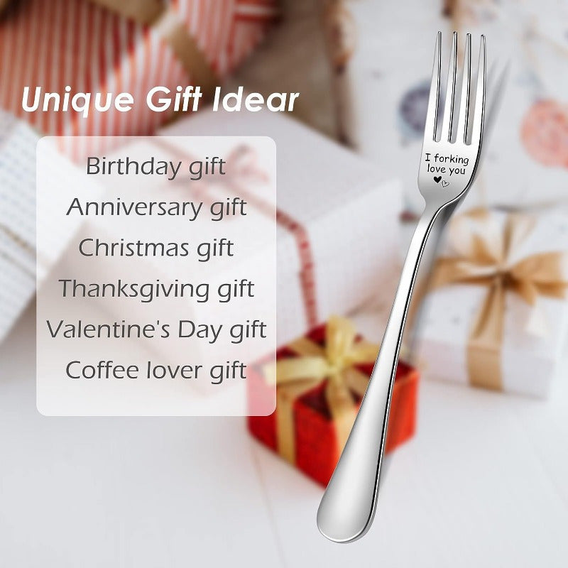 1pc "Te Amo Muchísimo" Tenedor de Acero Inoxidable Grabado - Pulido Espejo, Duradero y Apto para Lavavajillas - Regalo Romántico Ideal para Novio, Novia, Esposo, Esposa en Aniversario, Día de San Valentín, Cumpleaños, Navidad