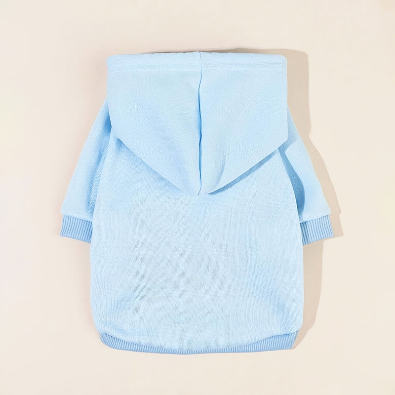 1 sudadera con capucha para mascotas, azul claro, de poliéster, abrigada y cómoda, ideal para uso en interiores o exteriores, con bolsillo delantero, para perros y gatos