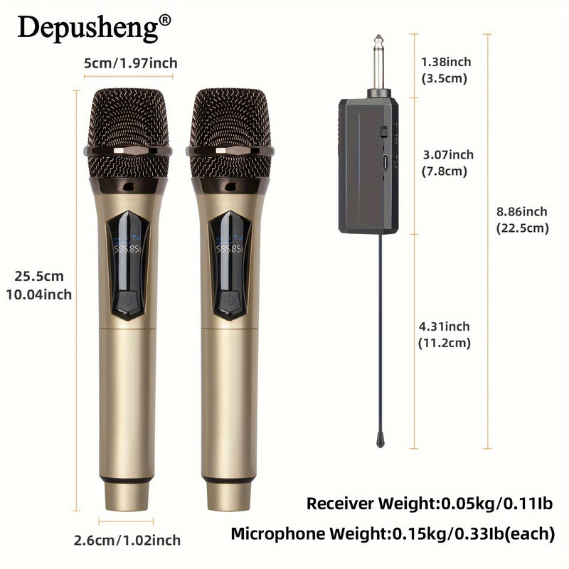 Sistema de micrófono inalámbrico DEPUSHENG, micrófono dinámico de karaoke portátil con receptor recargable, conector de 6,35 mm, unidireccional, carga USB, batería de polímero de 1200mAh, para fiestas, iglesias, reuniones, bodas