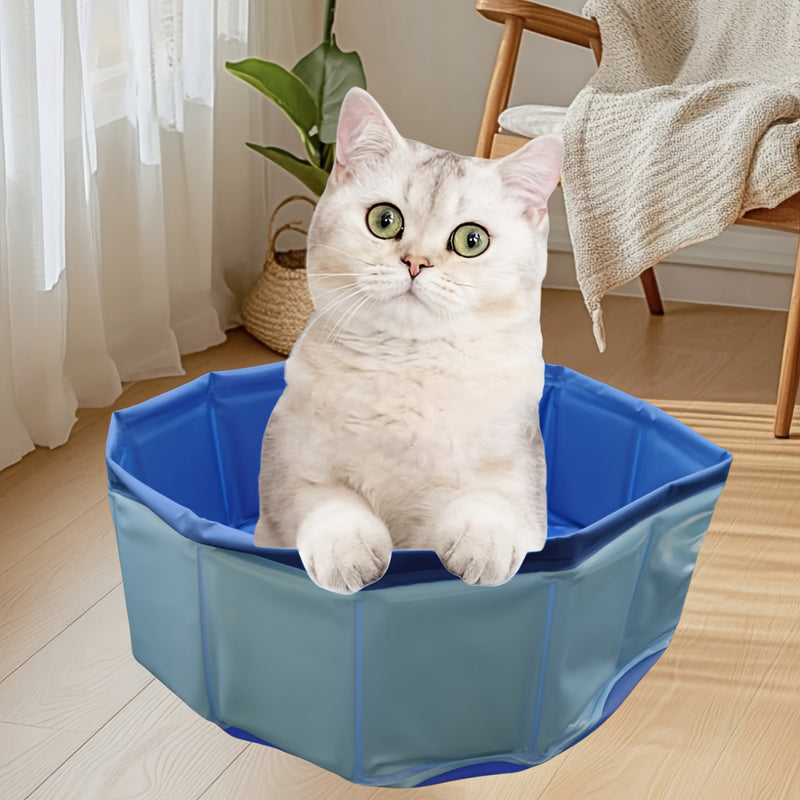 Baño de pies portátil plegable - Azul claro y amarillo, baño de spa para mascotas de PVC, para gatitos, cachorros y mascotas pequeñas - Diseño viajero para interiores y exteriores, no necesita electricidad, relajación de mascotas pequeñas, diseño juguetó