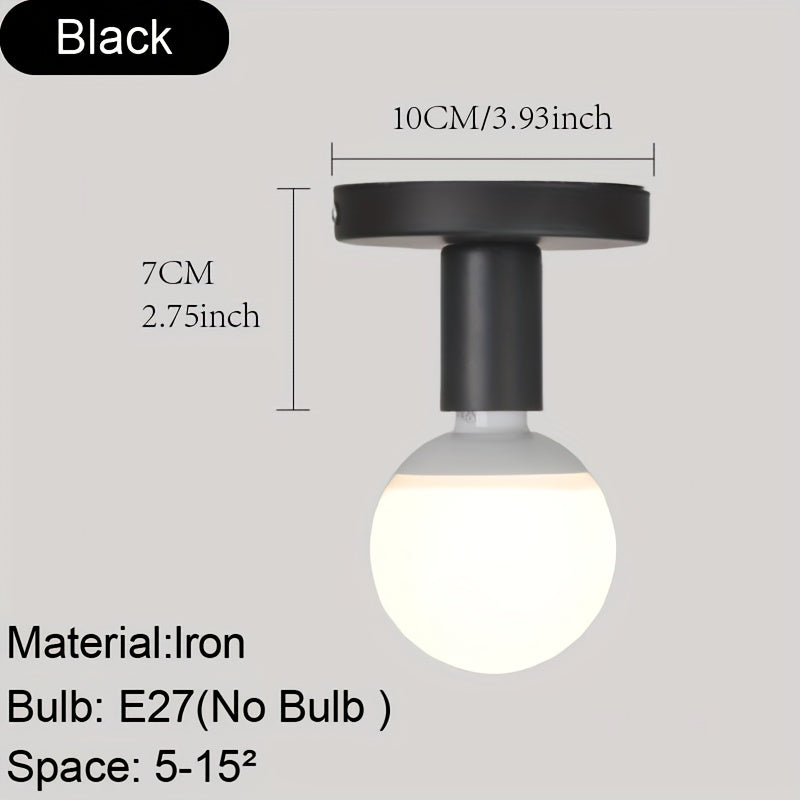 1 pieza de Luz de Techo Nórdica Moderna con Cabeza Plateada Negra, Base para Bombilla E27 Sin Bombilla, Adecuada para Cocina, Balcón, Pasillo y Otros Ambientes